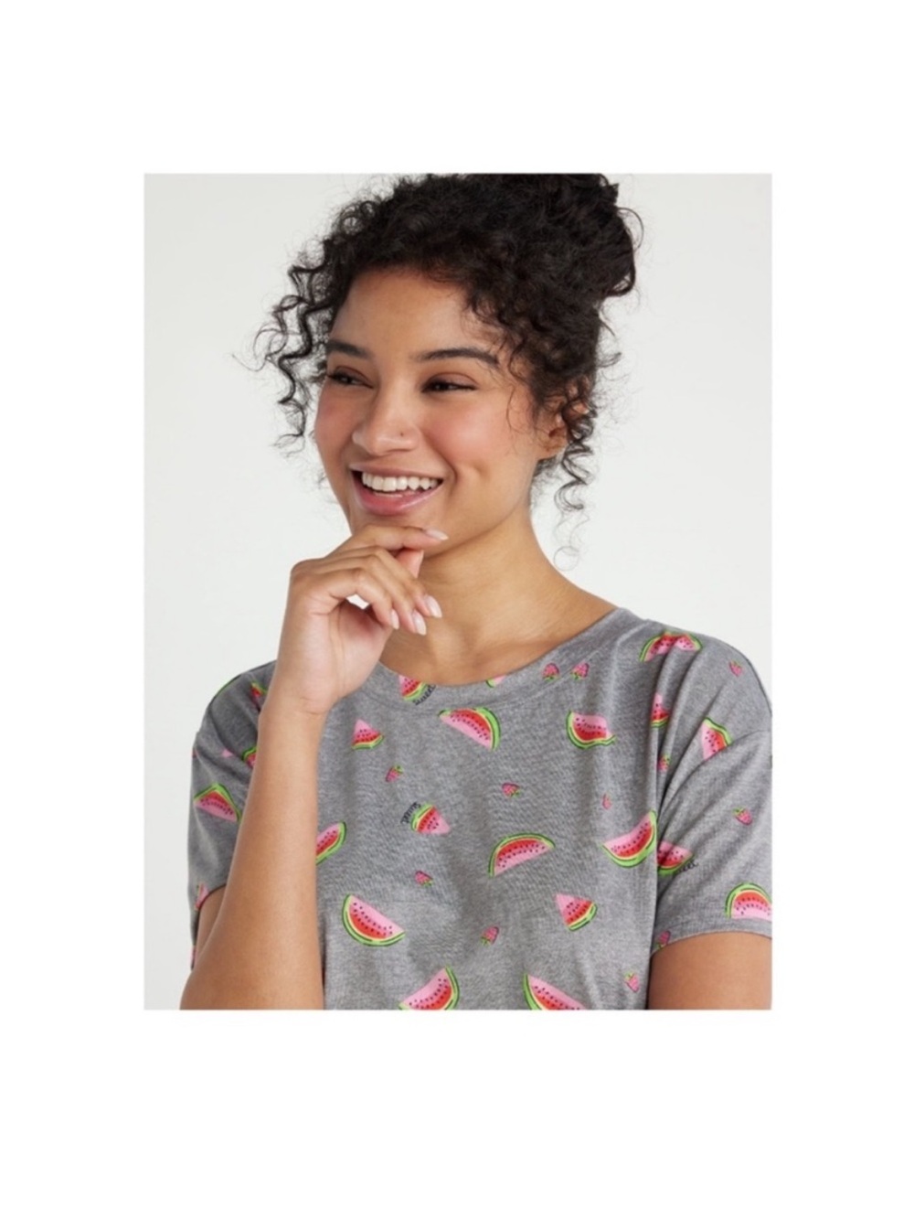 Grey Watermelon-Print Short Sleeve Pajama Top